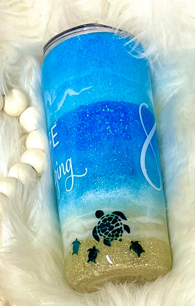 Life is Amazing beach glitter tumbler