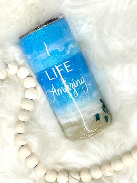 Life is Amazing beach glitter tumbler